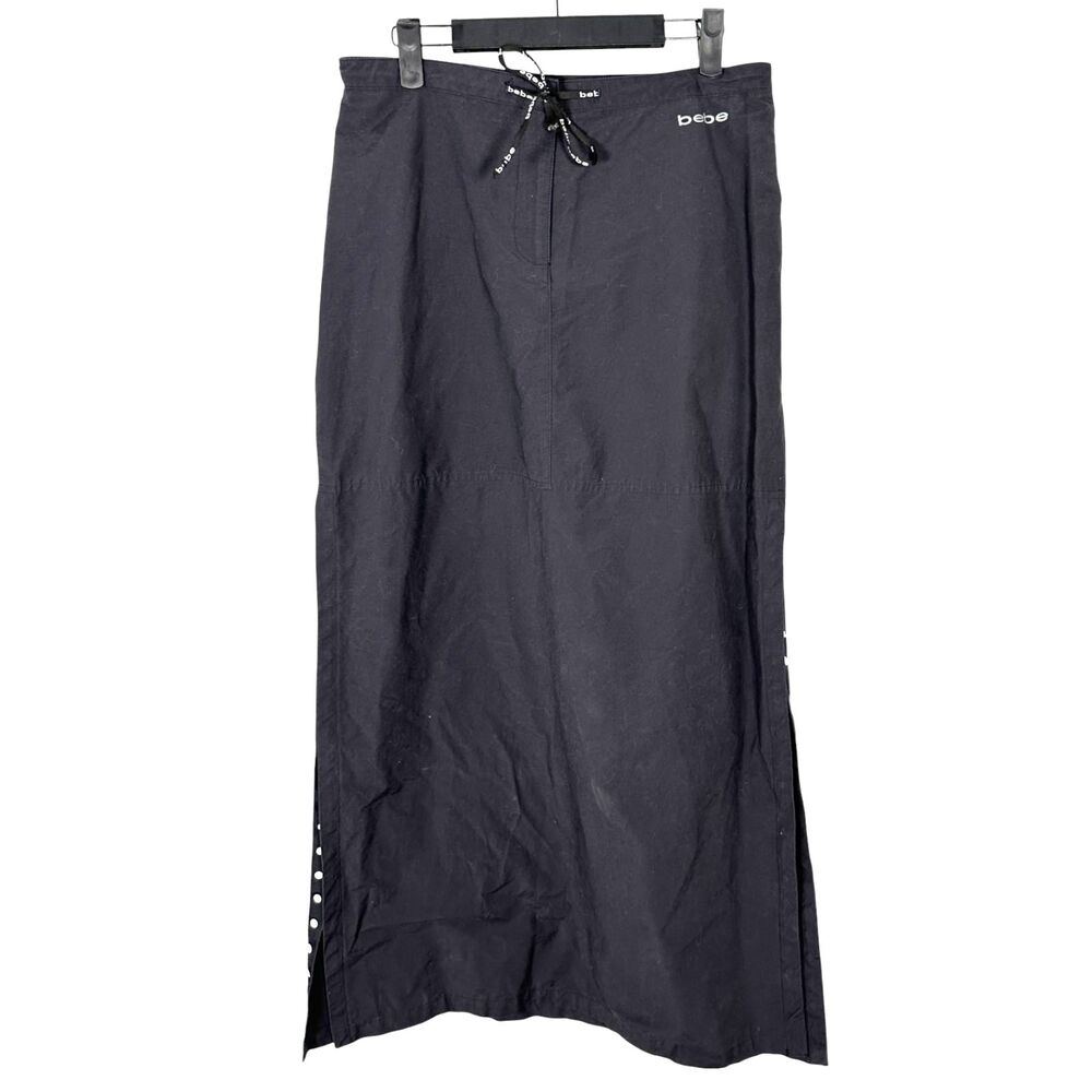 Bebe Sport BBSP Vintage Tear Away Slit Black Grunge Goth Maxi Skirt Size Medium